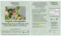 Ashwagandha Whole Plant Extract Powder, 2.5% Withanolides, Organic Item #ASH30107 (3.5 oz / 100 grams)
