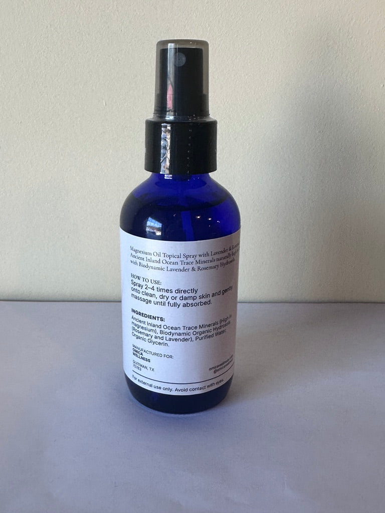 Magnesium Oil Spray – with Biodynamic Organic Lavender and Rosemary Hydrosol (4 fl oz / 118 ml)