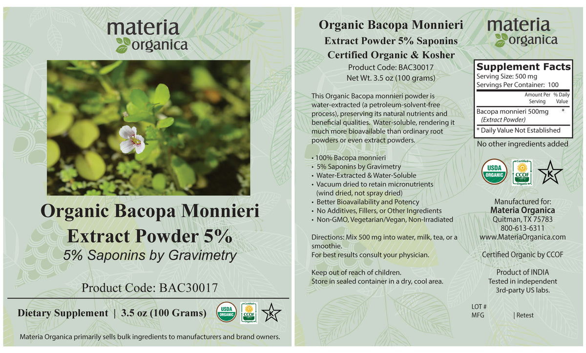 Organic Bacopa Monnieri Extract Powder (100 grams)
