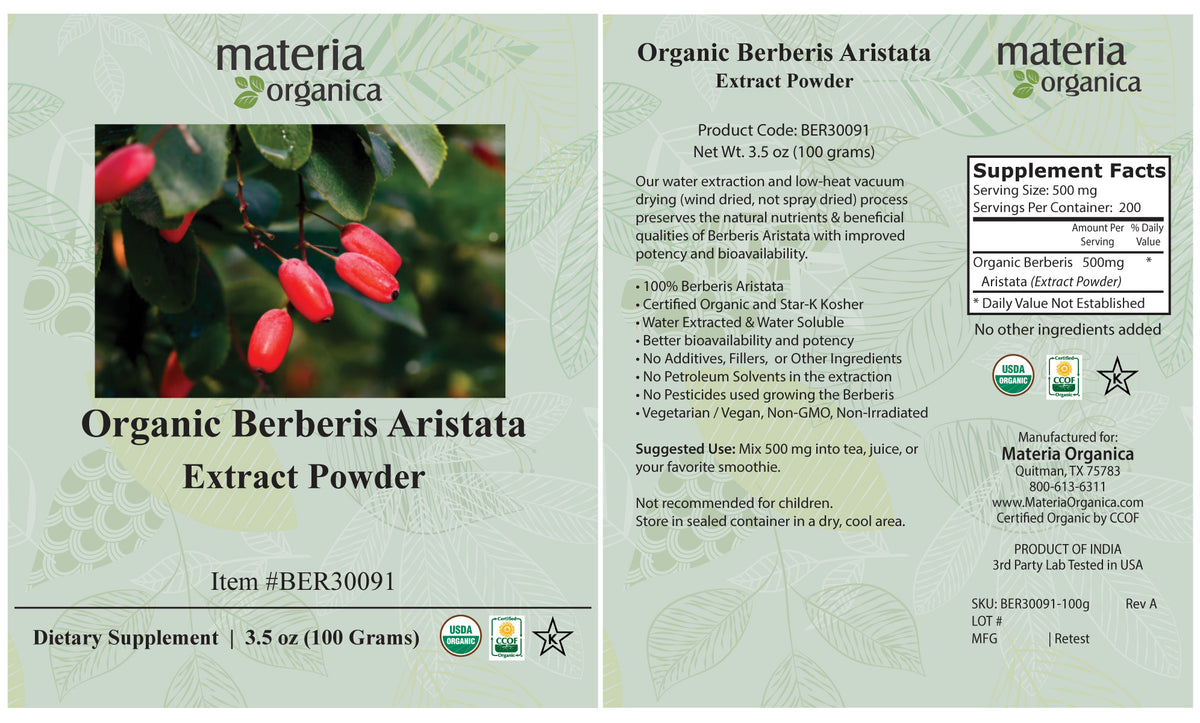 Organic Berberis Aristata Extract Powder - 55% Berberine (100g)
