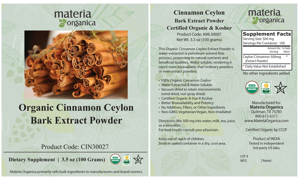 Ceylon Cinnamon Bark Extract Powder, Organic Item #CIN30027 (100 g / 3.5 oz)