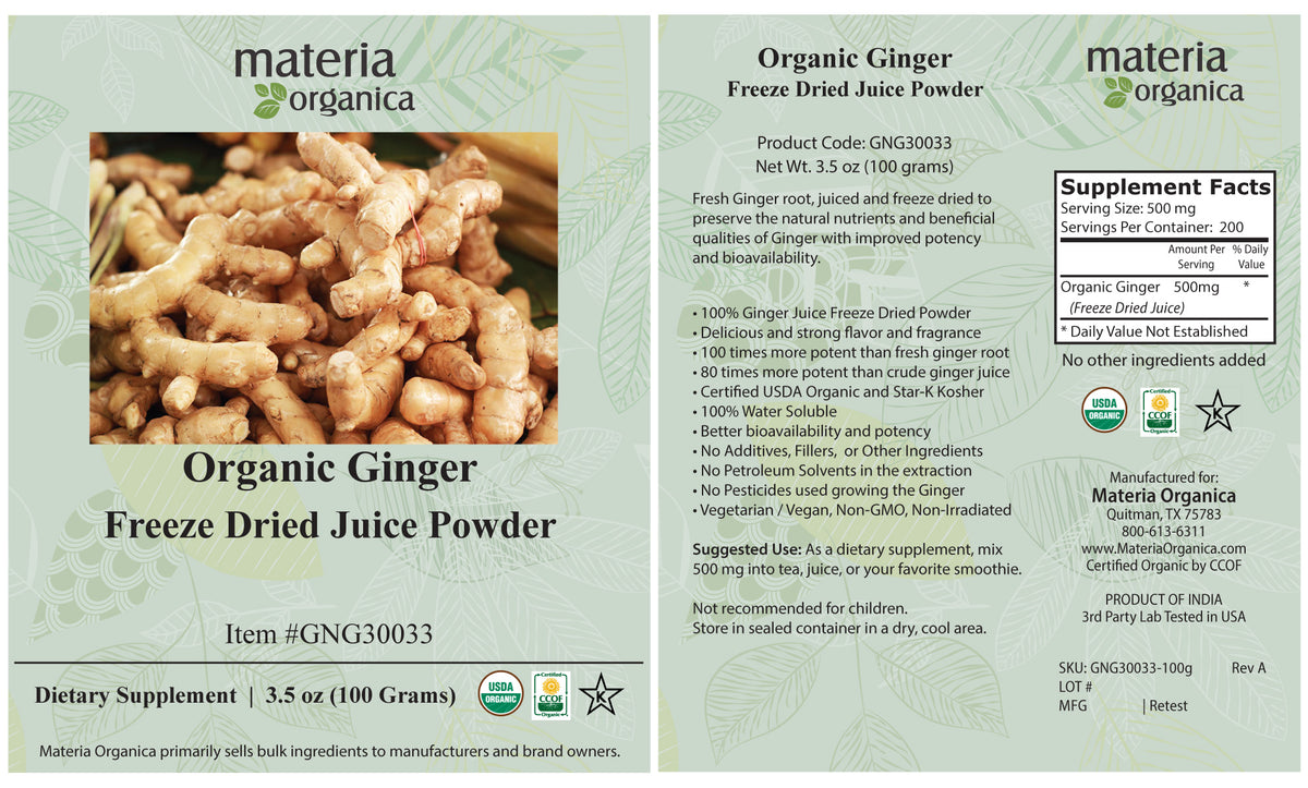 Ginger Juice Freeze Dried Powder, Organic Item # GNG30033 (3.5 oz / 100 g)