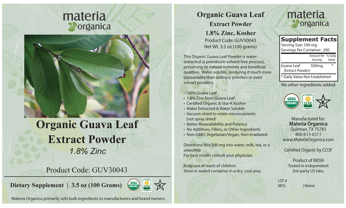 Guava Extract Powder 1.8% Zinc, Organic Item # GUV30043 (3.5 oz / 100 g)