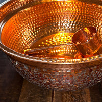 Hand-Hammered Copper Mosaic Foot bath Bowl with Lip and Free Copper Ladle**