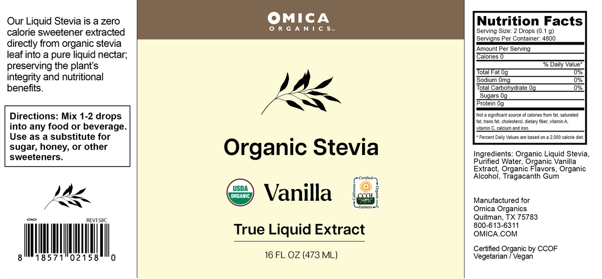 Organic Liquid Stevia - Vanilla (16 fl oz) Bulk Size