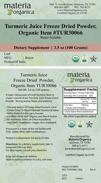 Turmeric Juice Freeze Dried Powder, Organic Item # TUR30066 (3.5 oz / 100 g)