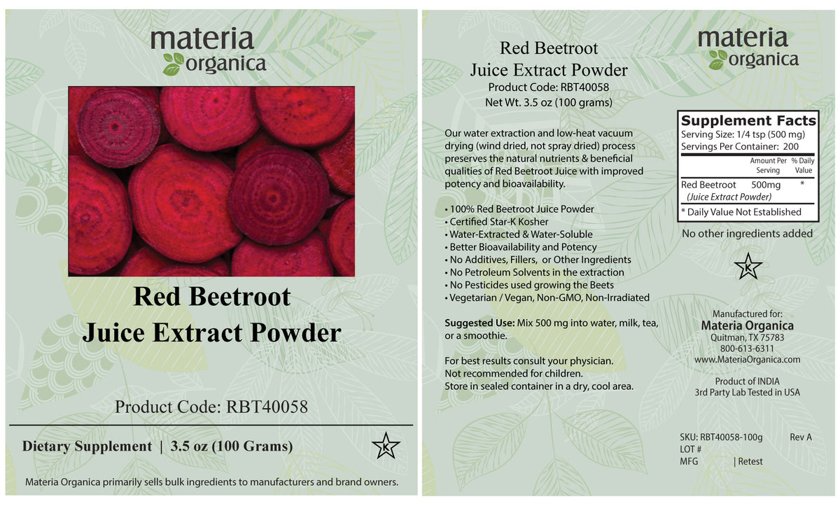 Red Beetroot Juice Powder, Item # RBT40058 (3.5 oz / 100 g)